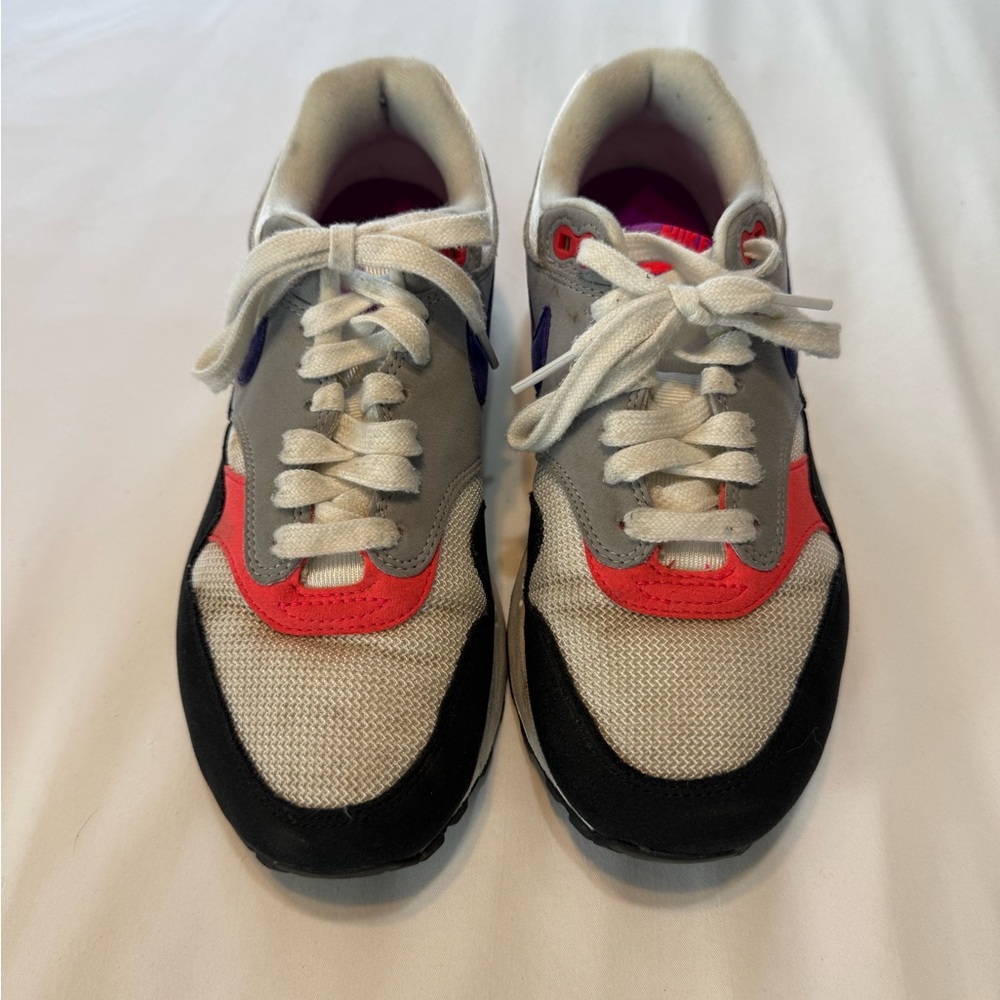 Nike Air Red, Gray, and Purple Sneakers